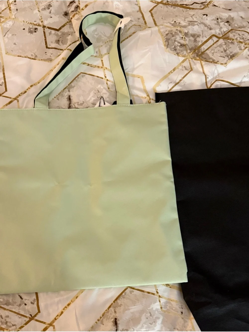 Prada Mint Green Nylon Tote with Black-Trim Straps